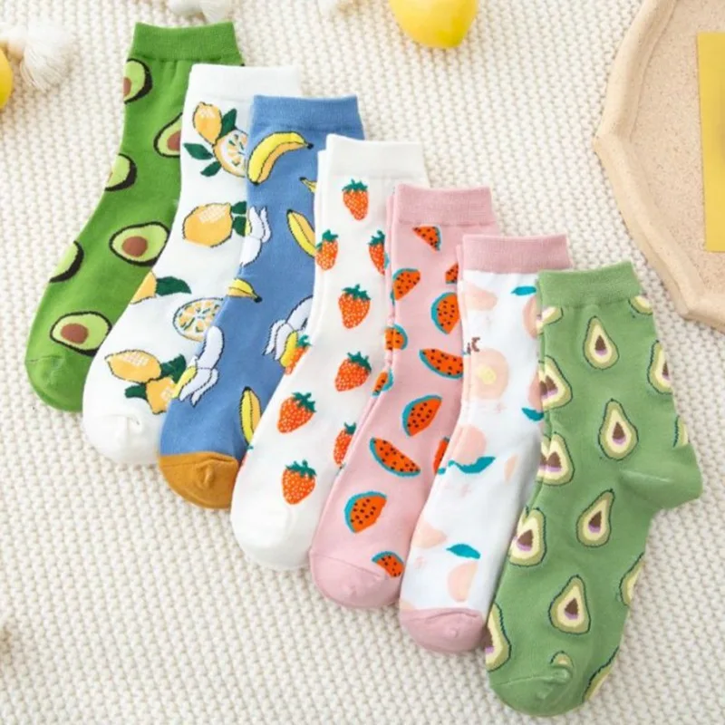 

Socks Women Cartoon Fruit Sox Cotton Watermelon Lemon Strawberry Banana Pattern Prints Woman Socks With Avocado Sock Short Soks