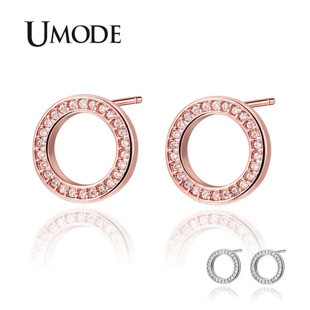 UMODE NEW Round Earrings For Women Shining Cubic Zirconia Piercing Ear Studs Fine Engagement Jewelry UE0531A