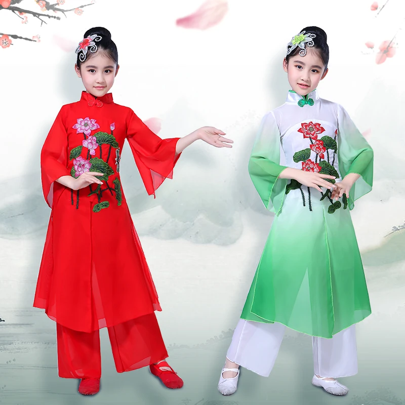 Kinderen hanfu klassieke dans yangko dans guzheng kostuum fan Chinese stijl kinderen nationale dans kostuum