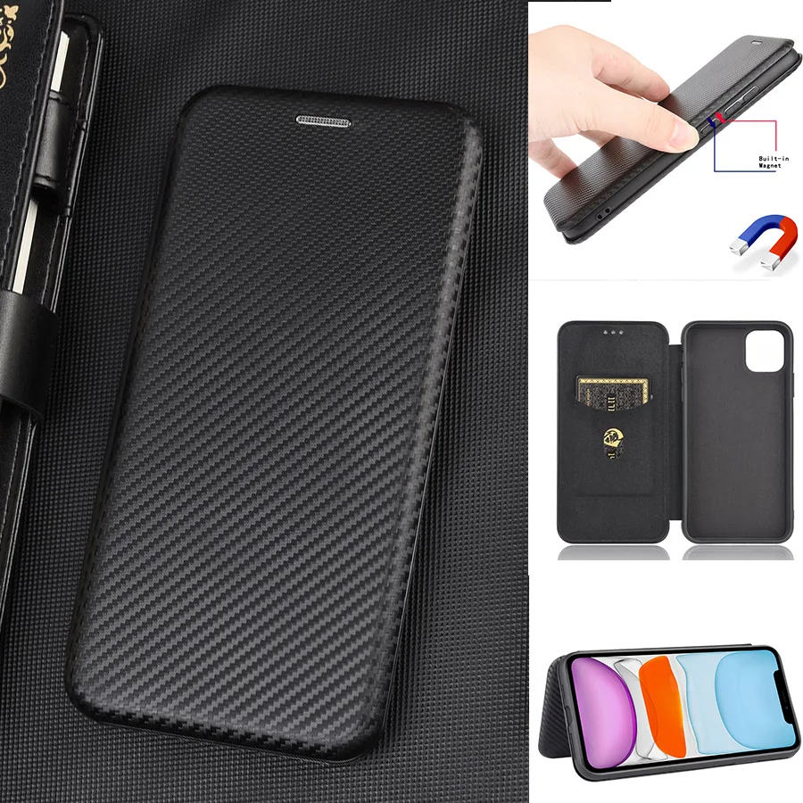 Carbon Fiber Magnetic Flip Cover Case for IPhone 15 14 13 12 Pro Max Mini 11 SE XS XR X Max 6 6S 7 8 Plus Wallet Card Holder