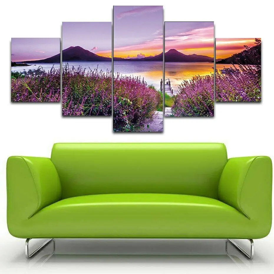 

5 Pcs GBeautiful Landscape Lavender Canvas Pictures Print Wall Art Canvas Paintings Wall Decorations for Living Room Unframe