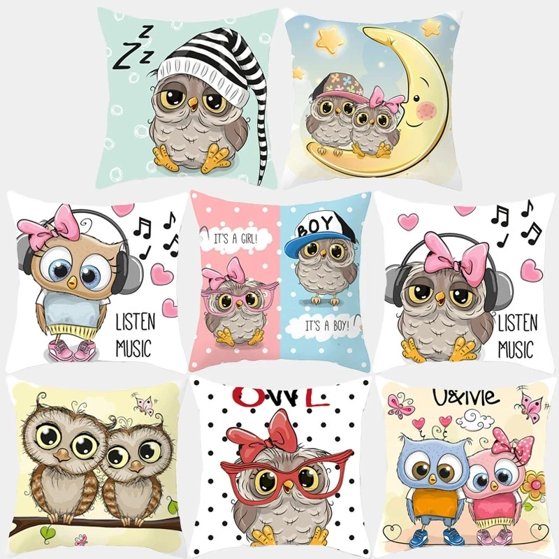 

Cartoon Cushion Cover Pillow Case Cute Owl Printed Polyester Decorative Pillowcovers Sofa Cushion Square Throw pillow 45*45CM