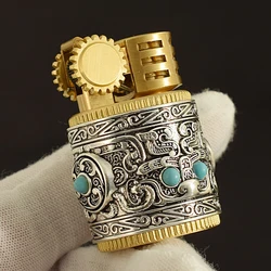 Brass Vintage Lighter Mini Gasoline Kerosene Grinding Wheel Petrol Oil Unique Cigarette Lighter Reusable Metal Ignitor For Men