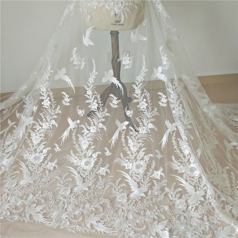 

special lace Sparrows and flowers shape fabric embroidery lace for dress