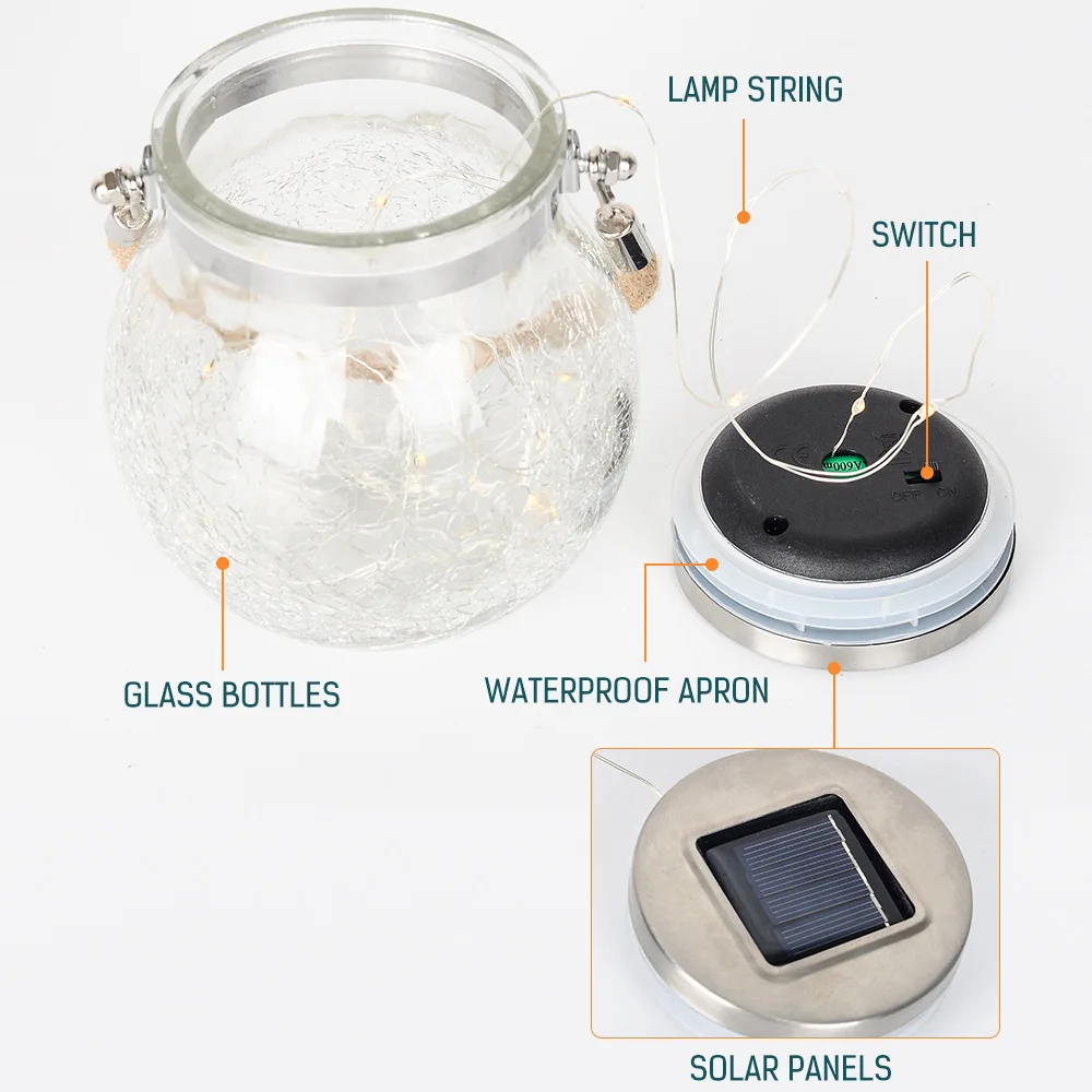 LED solar light outdoor solar crack bottle light string solar waterproof light for garden decoration festival atmosphere light