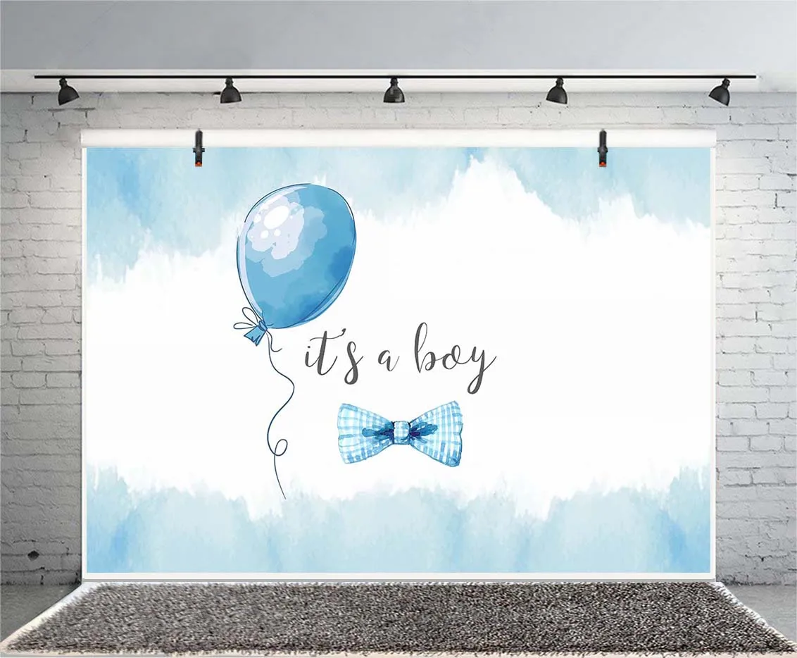 

It's a Boy Baby Shower Party Backdrop Decorations Watercolor Blue Balloon Bow Photo Background Birthday Party Supplies W-6022