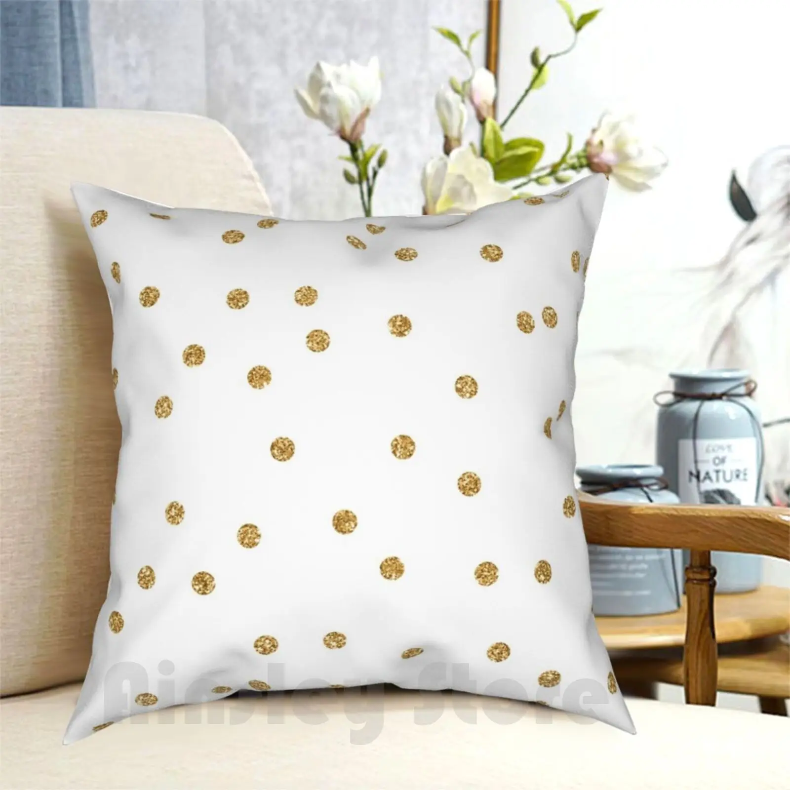 Shimmer Me Lovely 7 Pillow Case Printed Home Soft DIY Pillow cover Polka Dot Confetti Pattern Gold Pattern White And Gold