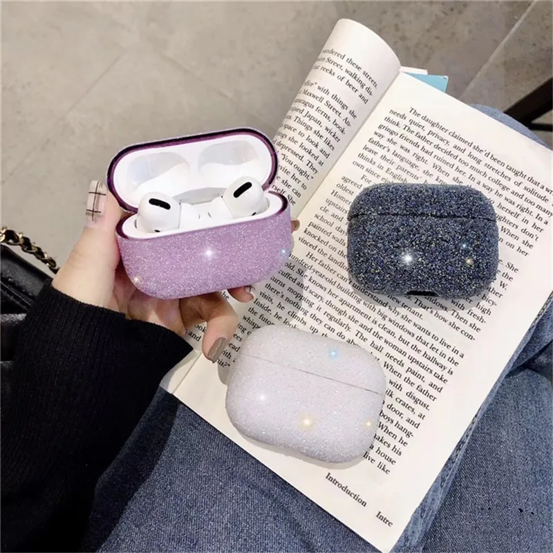 

3D cute matte particles glitter sequins diamond hard PC cover for airpods pro case air pods pro 3 wireless charging luxury coque