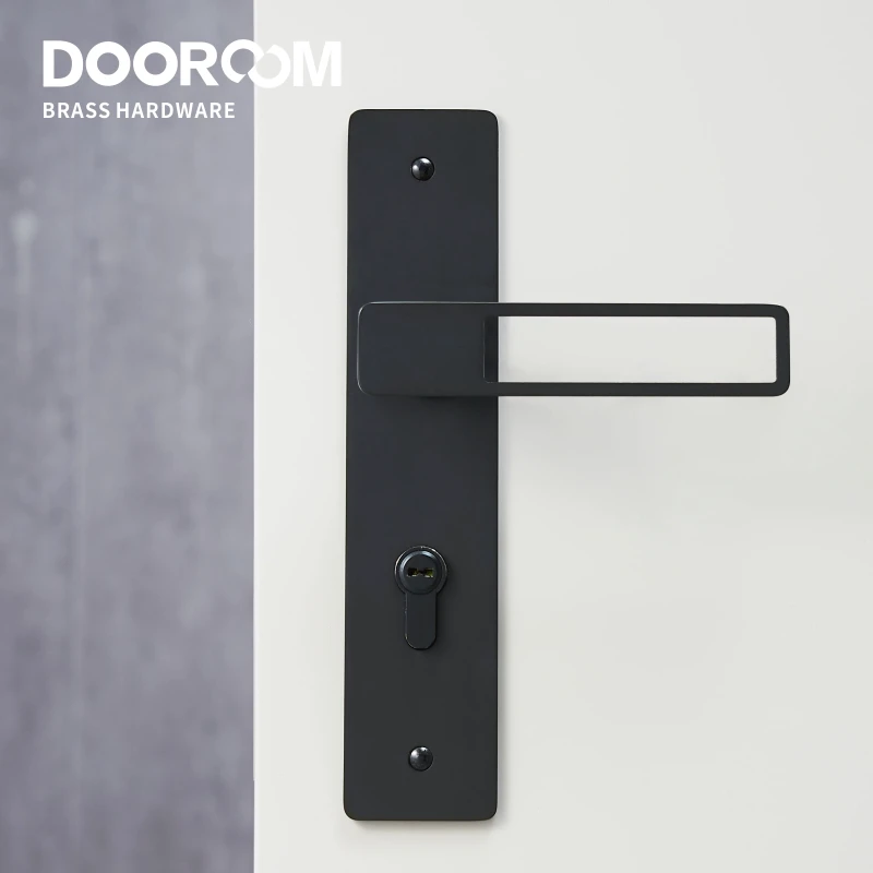 Dooroom Brass Door Lever Ultra-thin Mute Black Gold Interior Bedroom Bathroom Wood Door Lock Set Long Plate