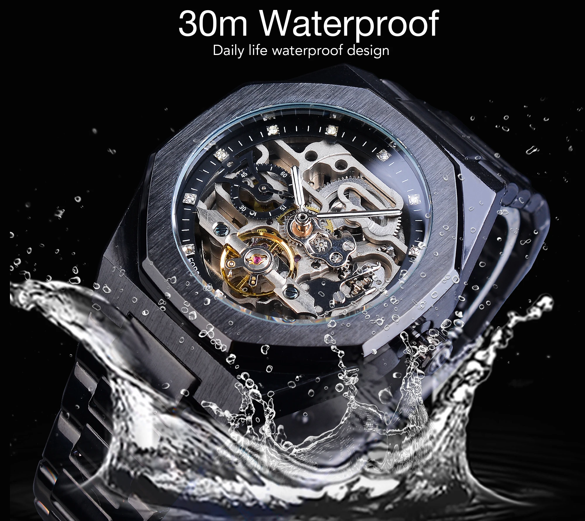 Forsining Tourbillion Military Mechanical Skeleton Steampunk Design Mens Waterproof Automatic Sport Wrist Watch Top Brand Luxury