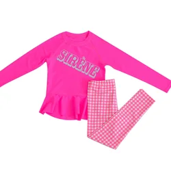 2022 New Kids Beach Swimsuit Sunscreen Fast Dry Girls Middle School Growth Sleeve Long Pants Swimsuit Open Body Swimsuit