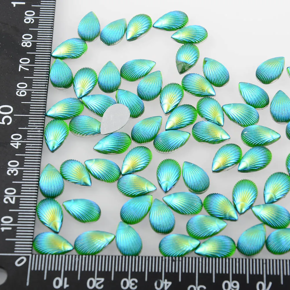 BOLIAO 40Pcs 8*13mm (0.31*0.51in) AB Drop Shape Green Color Resin Rhinestone Flatback For Crafts Clothing Dress Decoration