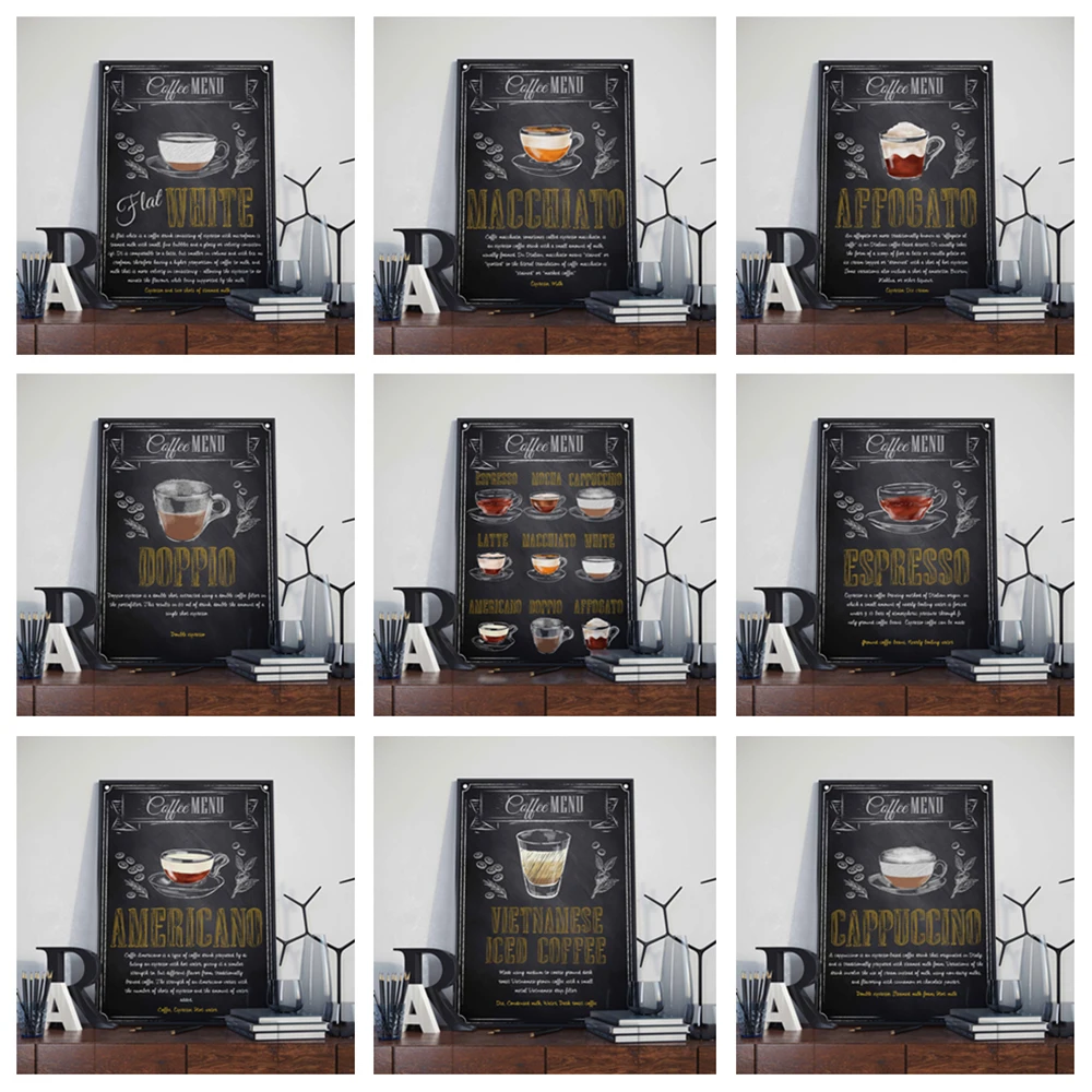 Retro Painting Blackboard Art Home Wall Decor Picture Vintage Coffee Recipe Room Cafe Kitchen Restaurant Quality Canvas Posters