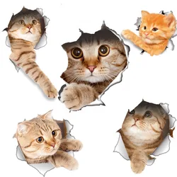 3D cat wall stickers bathroom bathroom living room decoration wall paper kitchen decoration broken wall stickers