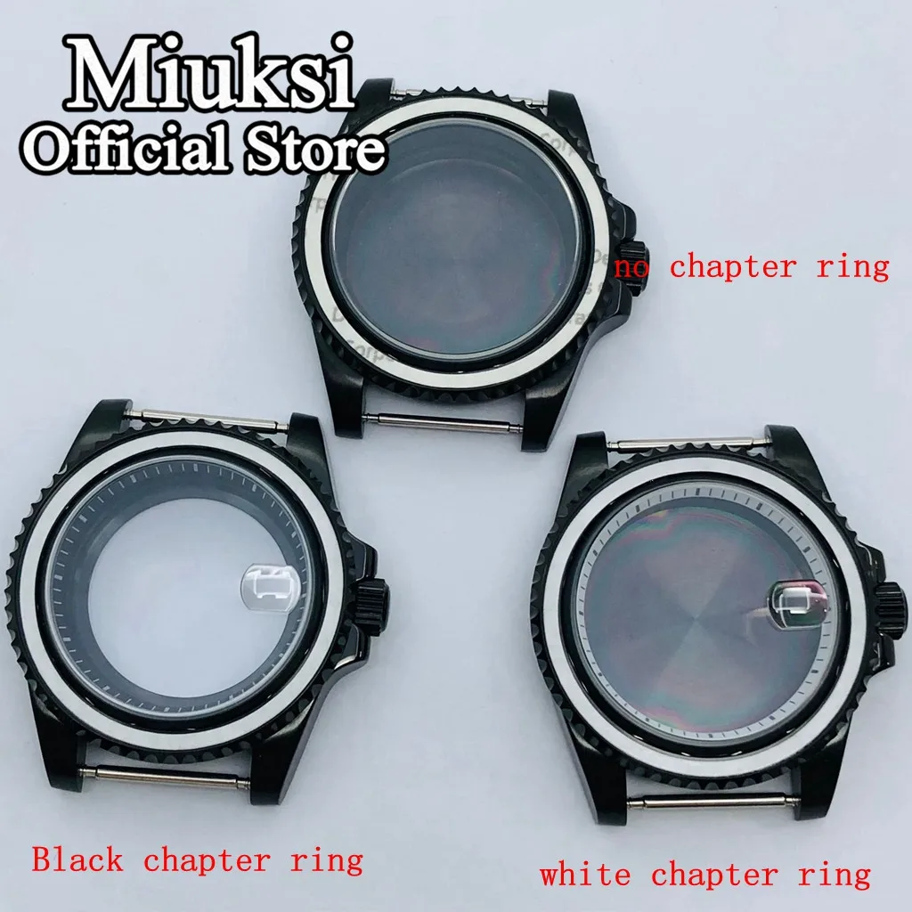 Miuksi 40mm black PVD case sapphire glass black white chapter ring fit NH35 NH36 ETA2824 Seagull ST2130 PT5000 movement
