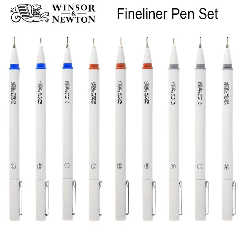 Winsor&Newton Fineliner Pen Set Black/Blue/Sepia/Cool grey Color drawing design Pen Waterproof ink