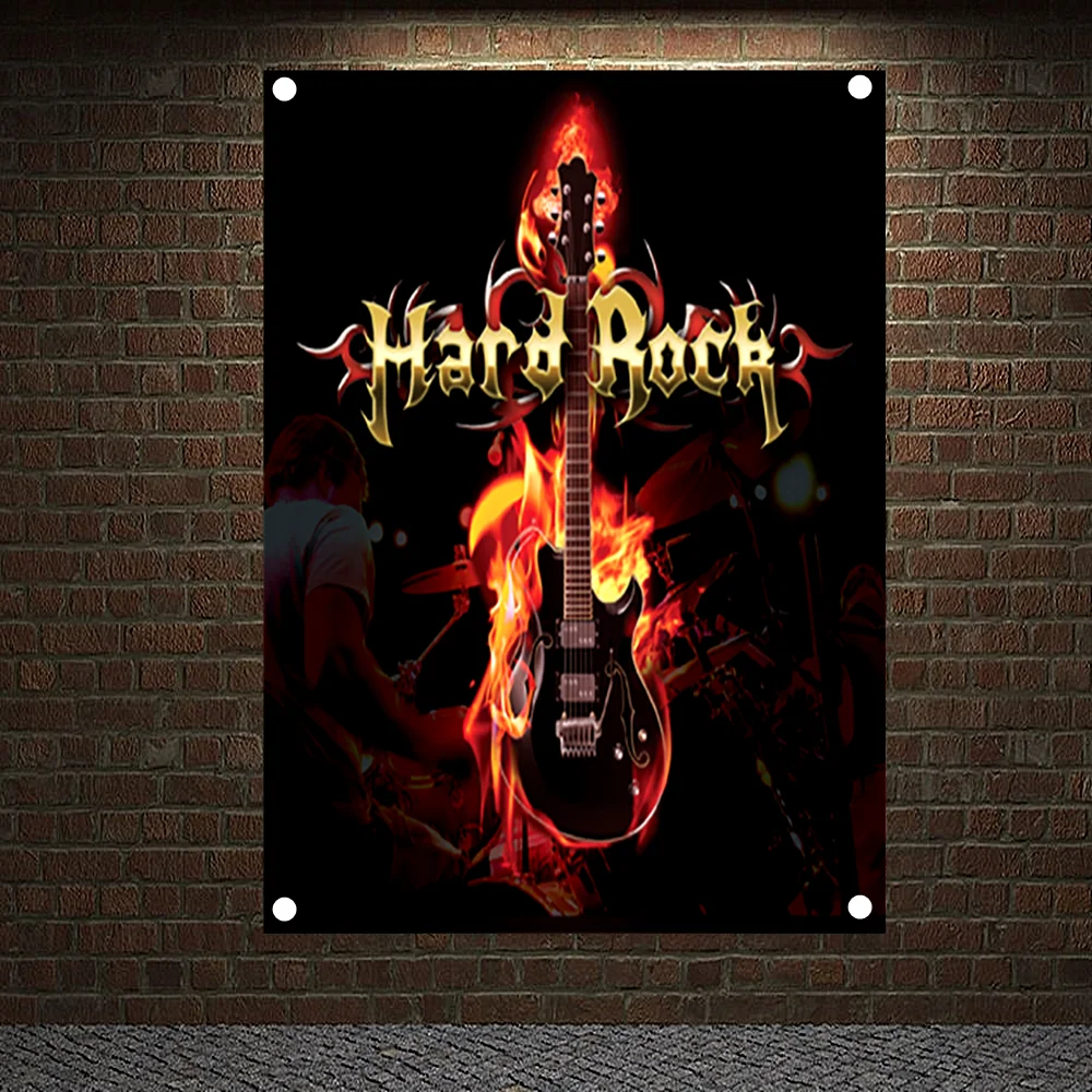 

High Quality Rock Theme Four Holes Flag & Banner Canvas Printing Wall Chart Hip Hop Reggae Metal Music Posters Mural Wall Decor