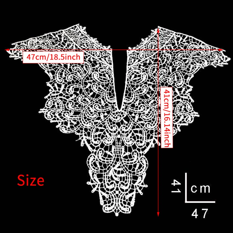 1PC Big V Neck Lace Collar Fabric Polyester DIY handmade Wedding Dress Collar Lace For Sewing Supplies Crafts  12Colors