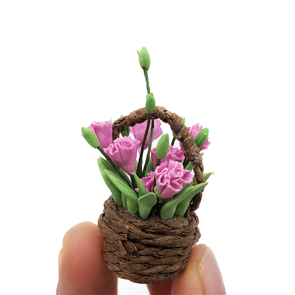 

1/12 Dollhouse Miniature Accessories Mini Resin Carnation Potted Plant Simulation Flower Model Toys for Doll House Decoration