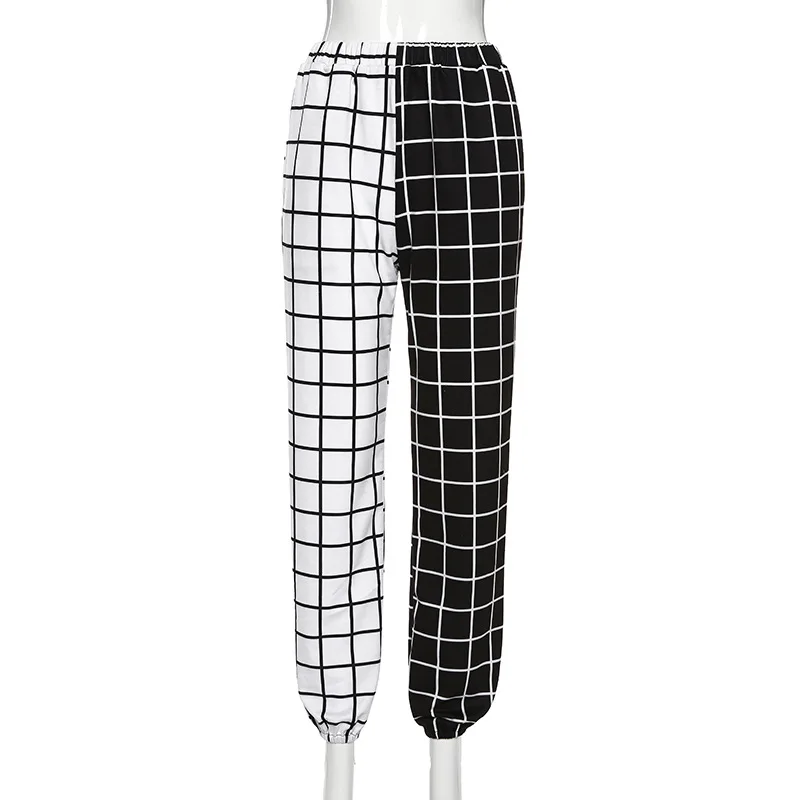 Contrast Cargo Pant For Women Loose Hight Waist Plaid Jogging Trousers Sporty Pants Elasticity Sportpants  Summer