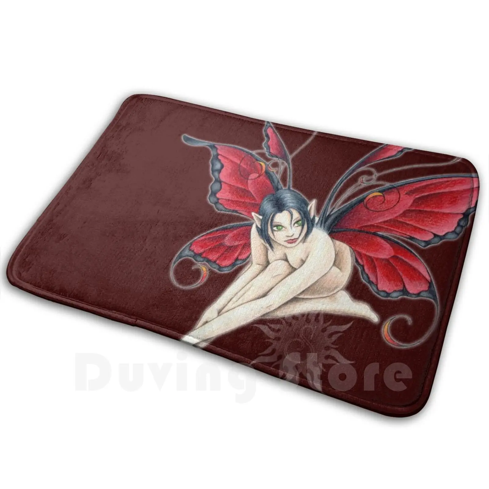 Little Red Fae '03 Soft Non-Slip Mat Rug Carpet Cushion Sharptattoos Faery Sharp Red Fairy Fae Green Black Innocent Cute