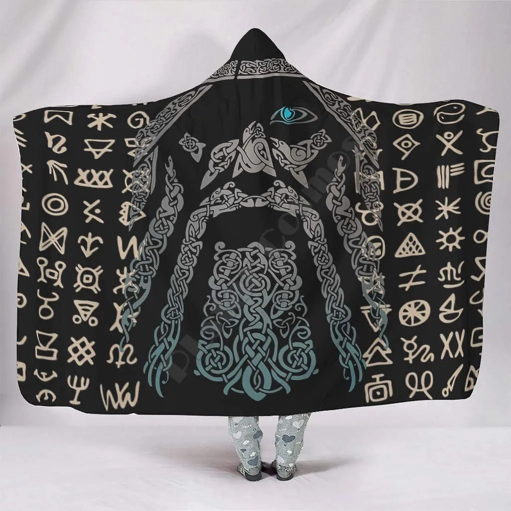 Viking tattoo 3d printed Hooded Blanket Adult child Sherpa Fleece Wearable Blanket Microfiber Bedding Drop Shipping