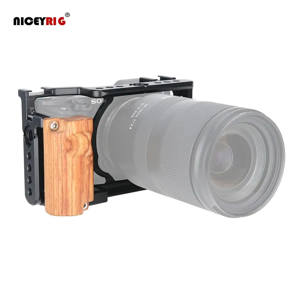 Niceyrig A6400 A6500 A6100 Wooden Handle Hand Grip Camera Cage Cold Shoe With 1/4\