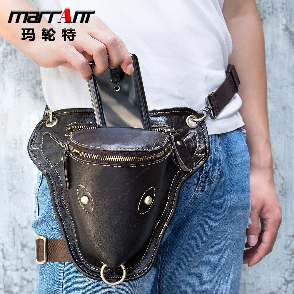 MVA Fashion Motorcycle Drop Leg Bag Genuine Leather Waist Bag Hip Bum Fanny Pack Crossbody Bags for Phone Passport Money