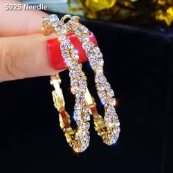 Pendientes de aro de aguja de plata para mujer, joyería de aleación chapada en oro, pendientes redondos grandes con diamantes de imitación y rombos Punk Rock