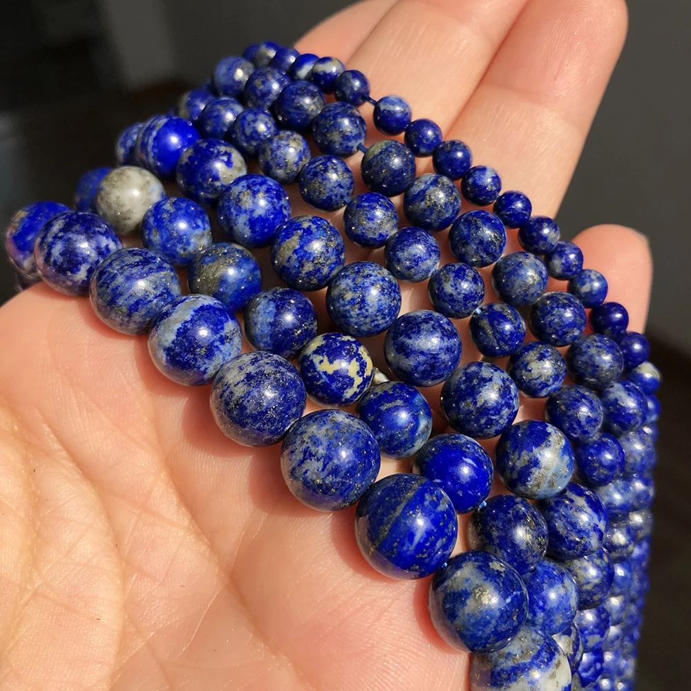 AA Naturalne koraliki z kamienia Lapis Lazuli do wyrobu biżuterii 4 6 8 10 mm Okrągłe luźne koraliki DIY Bransoletka Charms Akcesoria 15 cali