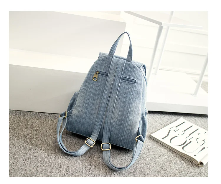 Imagem -02 - Casual Denim Mochila Feminina Grande Capacidade Lona Jeans Estudante Mochila Viagem Mochila Azul de Alta Qualidade