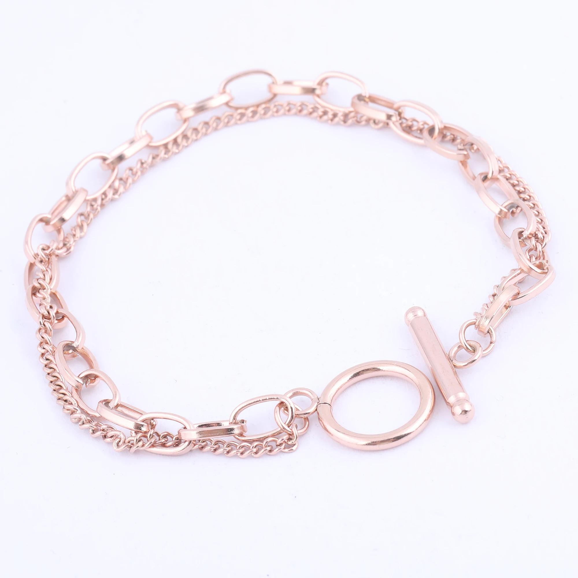 2pcs Stainless Steel Rose Gold String Chain Bracelet Blanks Diy Jewelry Making Supplies 21cm Long