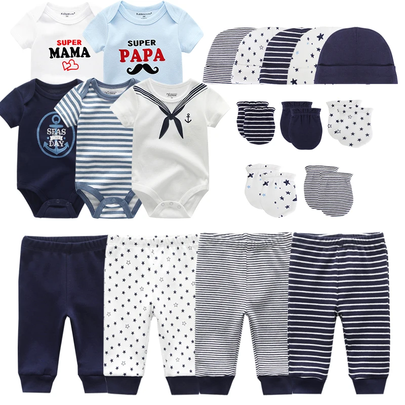 0-6 Months Newborn Set Baby Boy Clothes Suit Jumpsuits+Pants+Hat+Gloves Infant Girl Birth Outfit ropa bebe Onsies Sets Summer