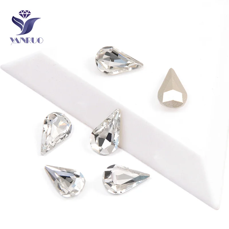 YANRUO 4300 Pear Drop Crystal Nails Art Rhinestones Applique Nail Strass Sewing Crystal Drop Stones For Garment Clothes