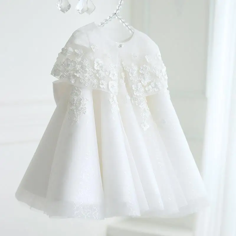 Flower Girl Lace Dress Kids Birthday Baptism Dresses For Children Elegant Big Bow Frocks Girls Boutique Party Wear Dresses