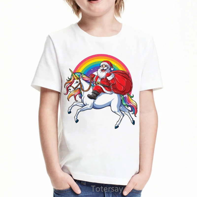 

T-Shirt For Boys Girls Rainbow Santa And Unicorn Print T Shirt Boys Funny Kids Clothes Summer Tops For Boys Tshirt Streetwear