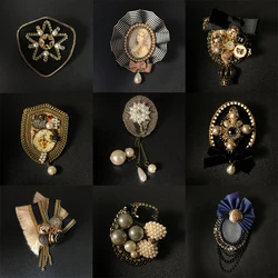 Vintage Baroque Palace Fabric Badge Bowknot Pearl Hand-made Brooch Coat Pin Sweater Accessories