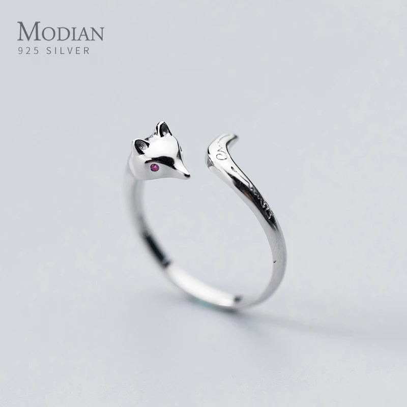 Modian Hot Sale Cute Animal Finger Ring for Women Little Fox Face Open Adjustable Sterling Silver 925 Ring Fashion Fine Jewelry