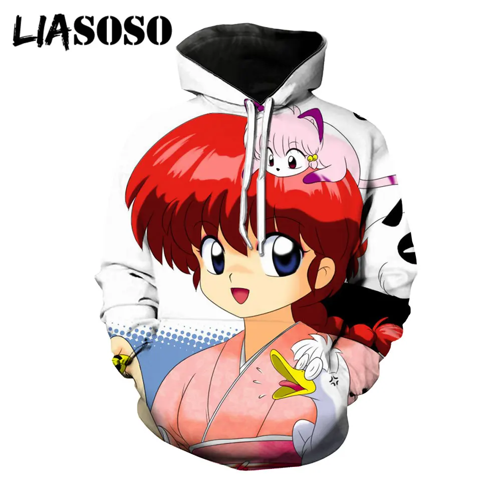 LIASOSO-3D 프린트 애니메이션 Ranma 1/2 Kawaii Tendou Akane 후드, 여성 남성 풀오버 스트리트웨어 하라주쿠 피트니스 캐주얼 탑 의류