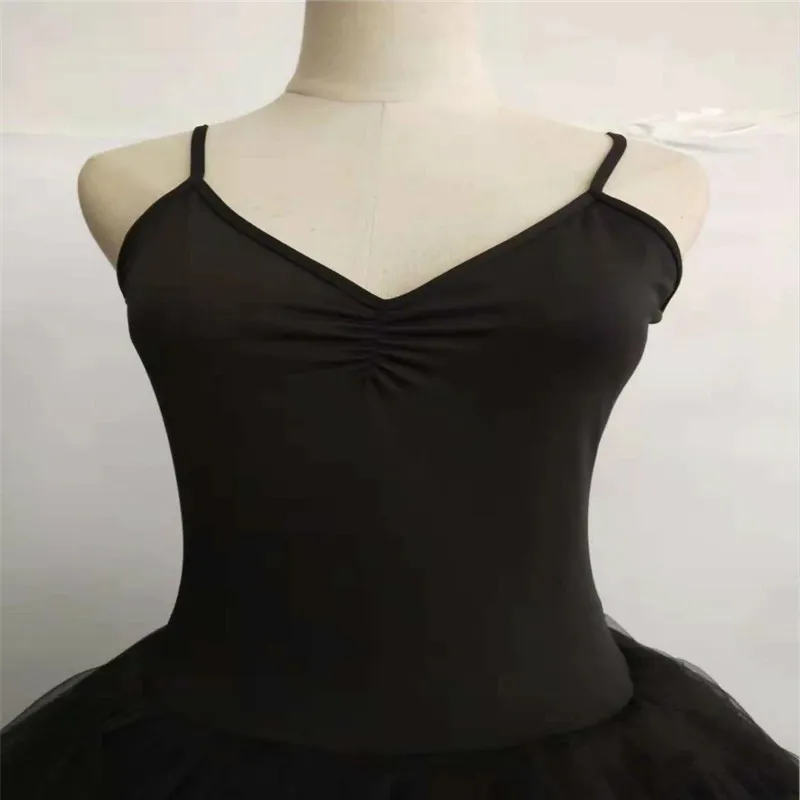 Costume de Ballet cygne blanc et noir pour femmes et enfants adultes, sans manches, dos nu, Tutu Long professionnel, justaucorps de gymnastique pour filles