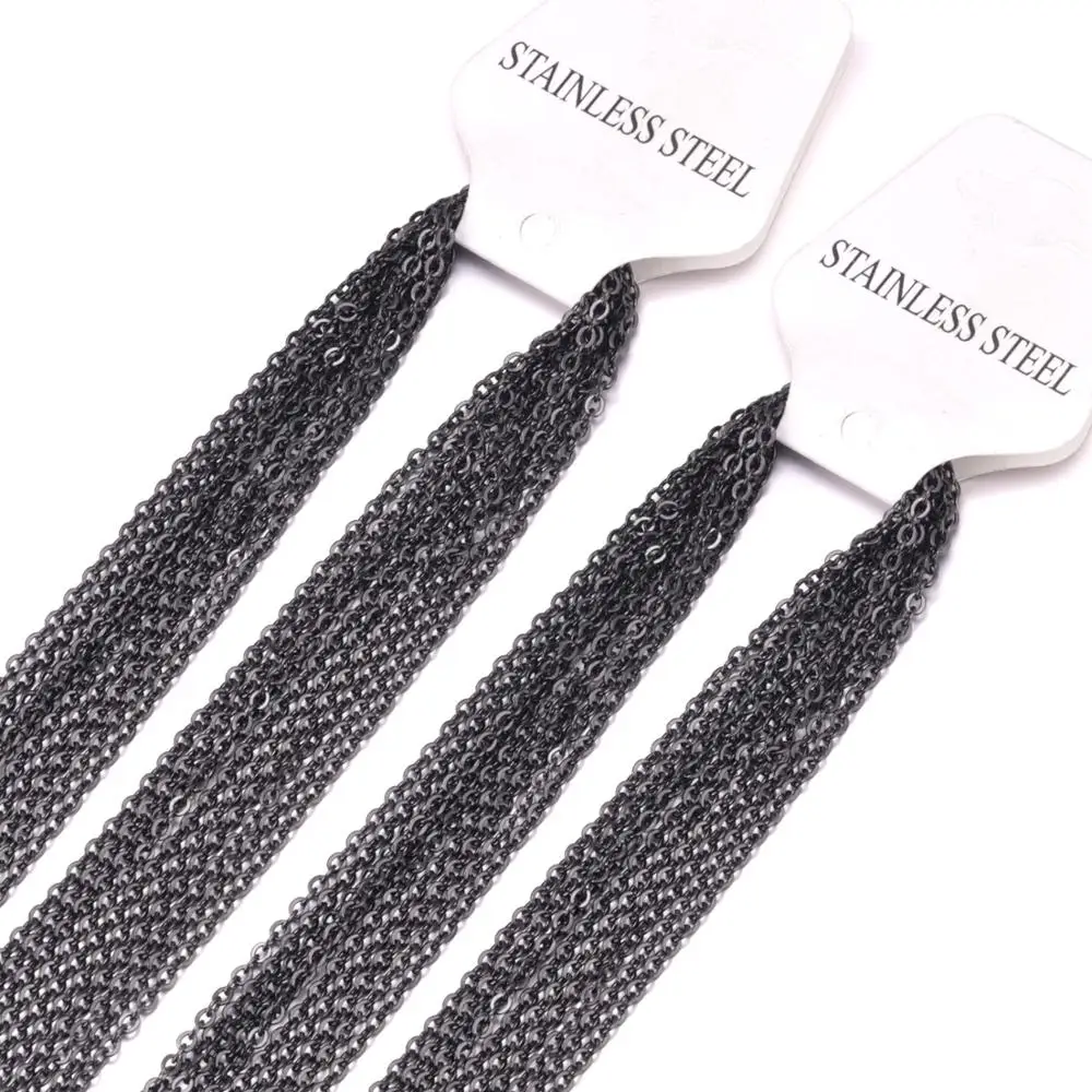 LUXUSTEEL 10 Teile/los Edelstahl Ketten 2mm/1mm O Form Rolo Link Kubanischen Lange Halskette Für Frauen Anhänger DIY Schmuck Großhandel
