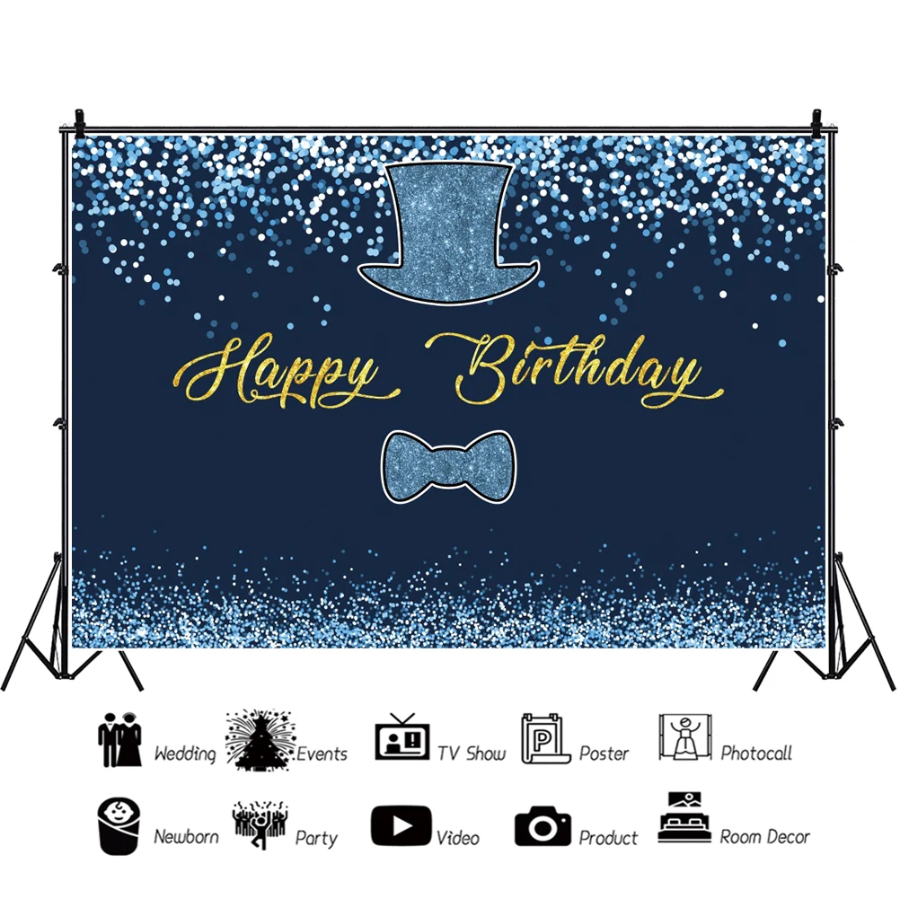 Laeacco Xanh Dương Glinks Chấm Bi Bữa Tiệc Sinh Nhật Vui Vẻ Tùy Chỉnh Biểu Ngữ Áp Phích Cho Bé Con Photozone Ảnh Nền Ảnh Phông Nền