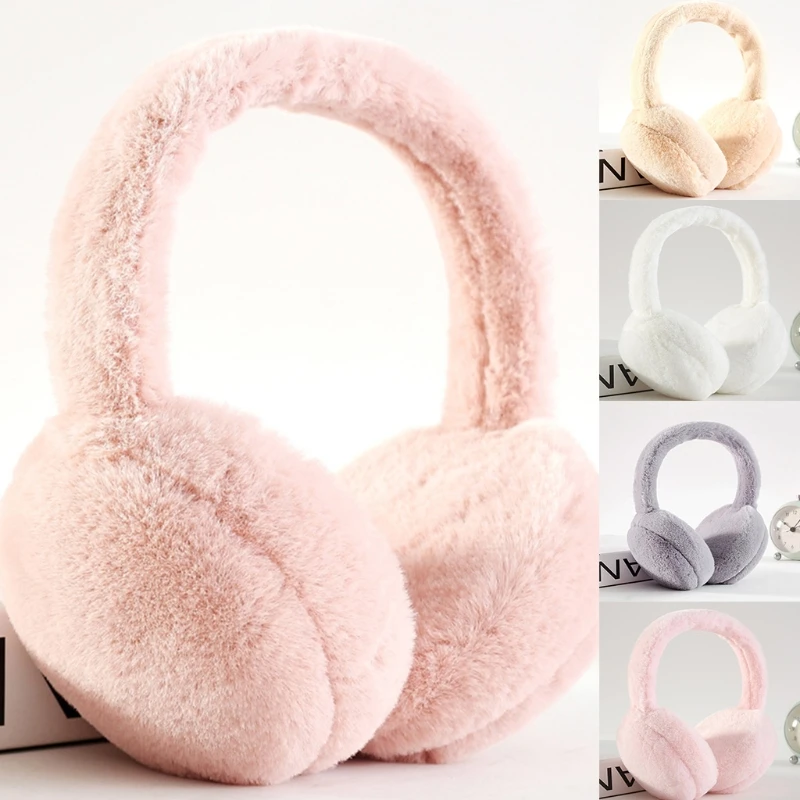 Women Men Winter Warm Faux Furry Earmuffs Headband Outdoor Windproof Solid Color Foldable Ear Covers Warm Hair Hoop