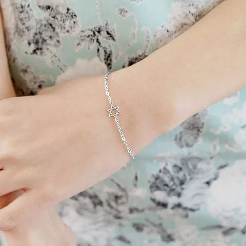 Personality New Art 925 Sterling Silver Jewelry Female Simple Bar Six-pointed star High-quality Popular Bracelet for women