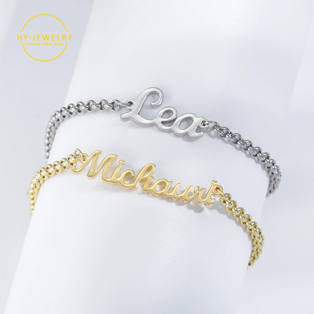 Personalized Name Bracelet For Women Custom Nameplate Name Bracelet Gold Stainless Steel Names Bracelets Do not Fade Jewelry Gif