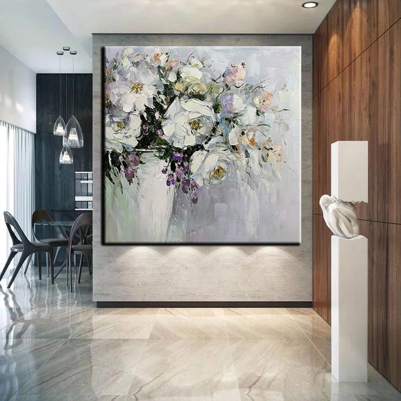 

Hand-Painted High Quality Abstract Oil Painting On Canvas Modern White Flower Painting Abstract Floral Painting New Arrivals