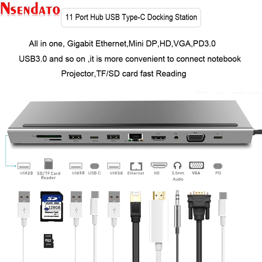 11 in 1 USB Type C HUB to 3.0 USB HD RJ45 USB HUB For MacBook Pro HUAWEI HP USB Splitter Multi 11 Ports Type C HUB USB-C HUB