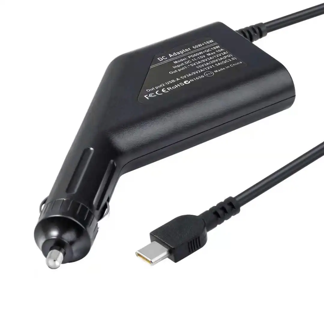 Adattatore di alimentazione per caricabatterie per auto USB tipo C da 65W per Macbook Lenovo Asus Laptop 20V 3.25A adattatore per auto USB C ricarica rapida 3.0 per telefono