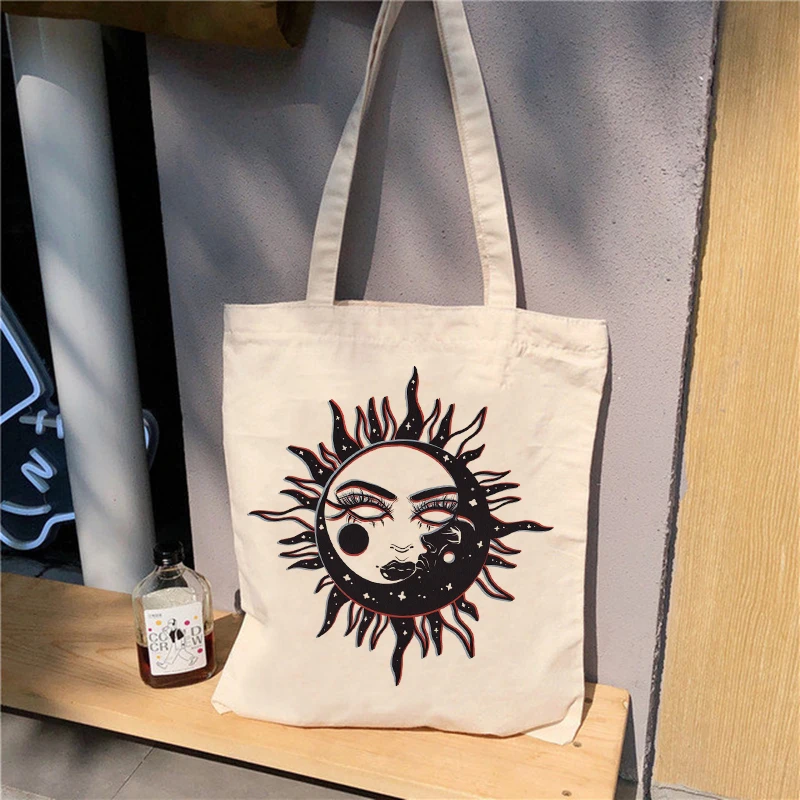 Reusable Shopping Bag Fashion Women Canvas Tote Bags Satan Cat Demon Printing Bag Cartoon Bolsa De Compras Shopper Shoulder Bags