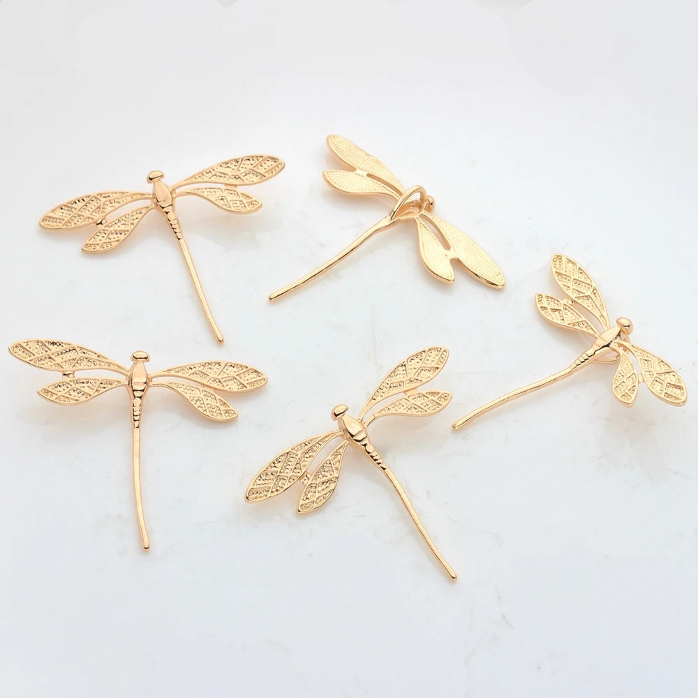 High Quality Copper Metal  Real  Plated Dragonfly Charms 2PCS For DIY Jewelry Findings Making Accessories